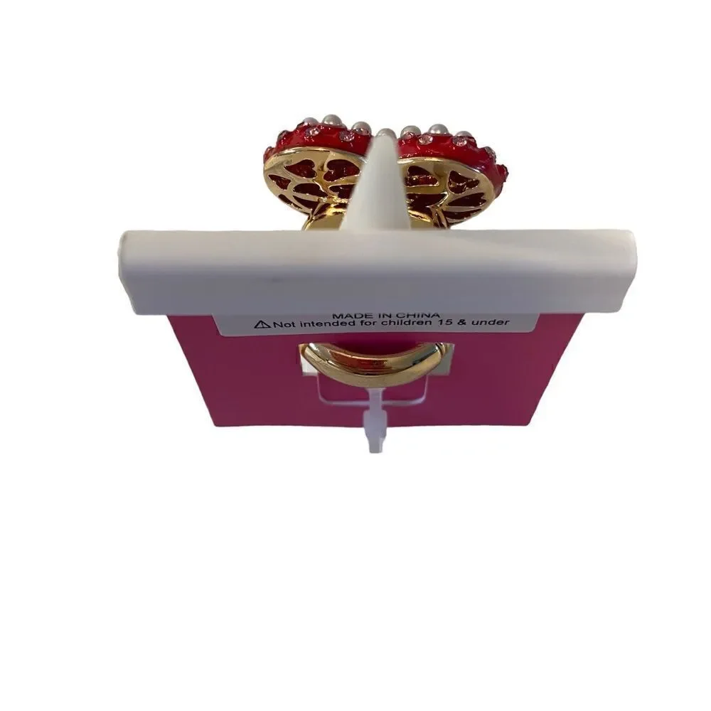 Adorable Big Red Heart & Faux Pearl Statement Stretch Ring.